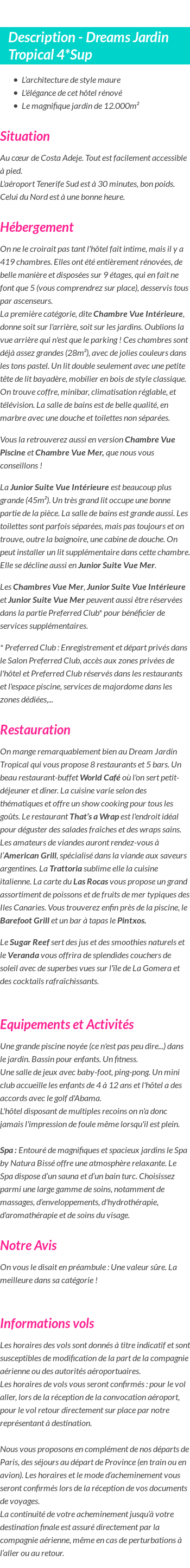 Détails du séjour