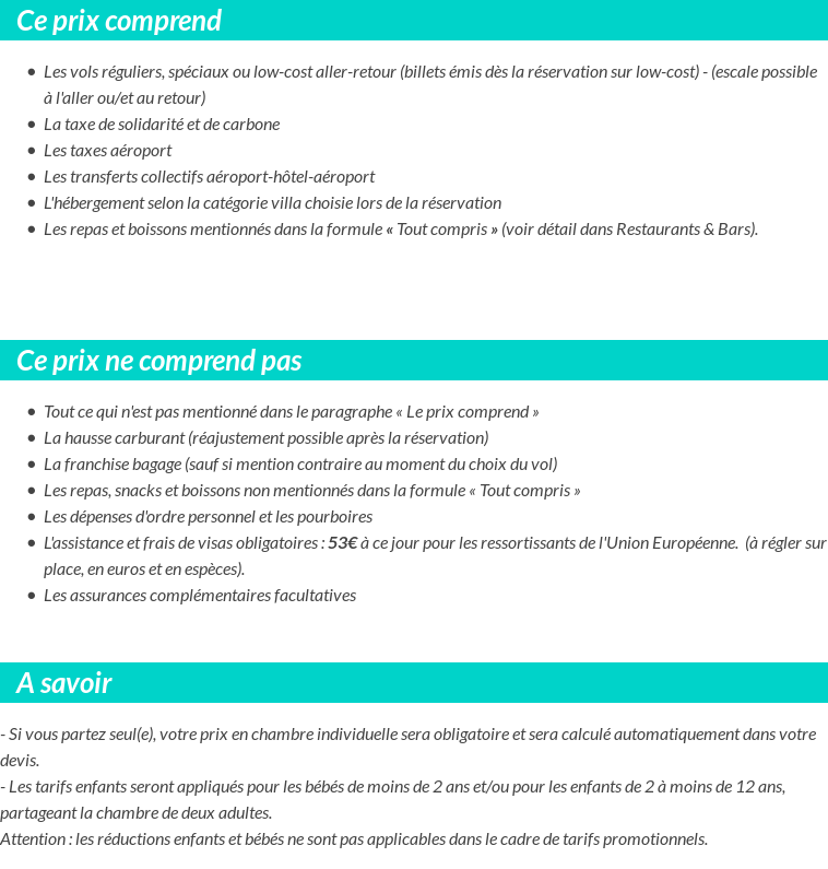 Conditions tarifaires