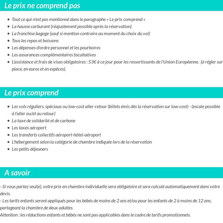 Conditions tarifaires