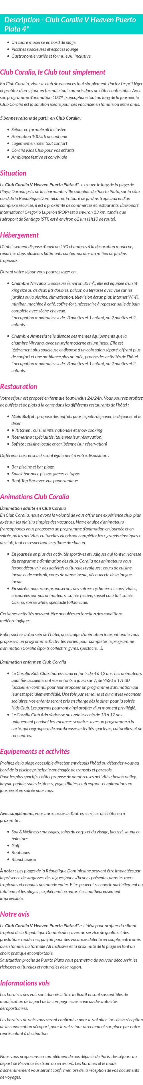 Détails du séjour