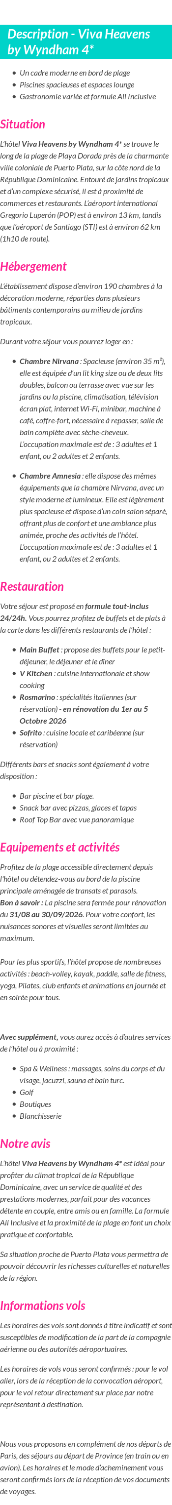 Détails du séjour