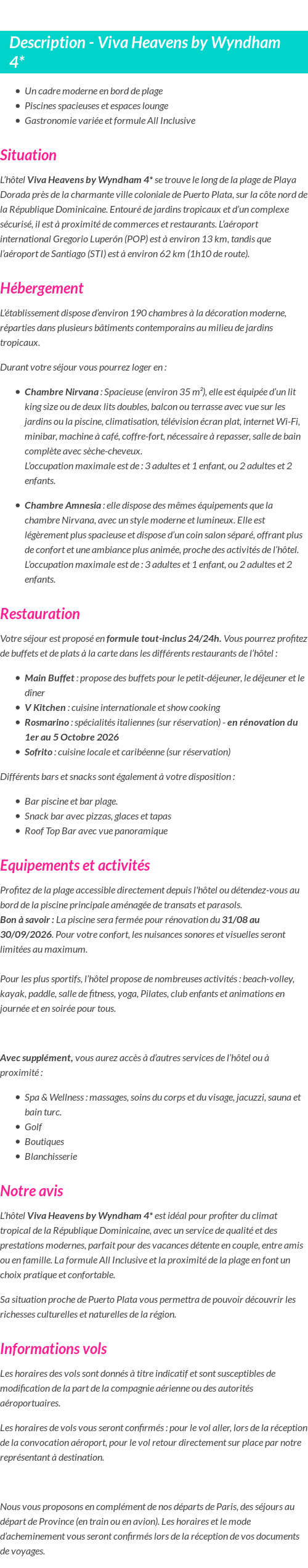 Détails du séjour