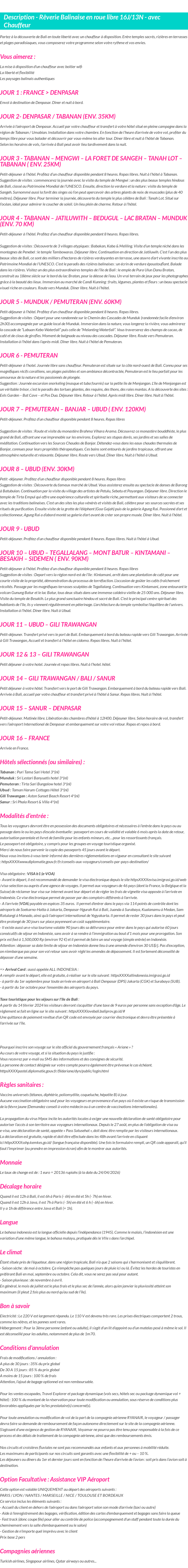 Détails du séjour