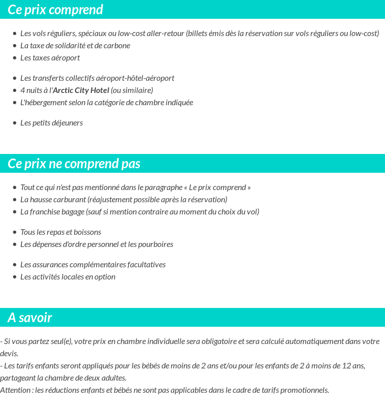 Conditions tarifaires