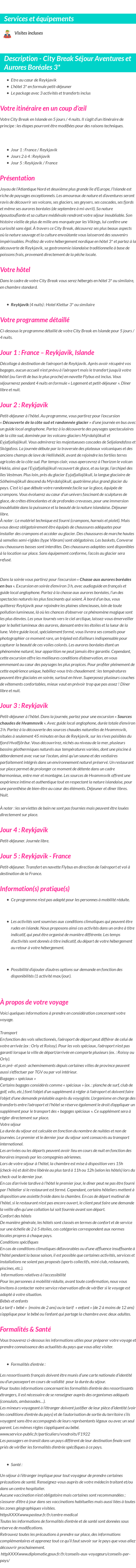 Détails du séjour