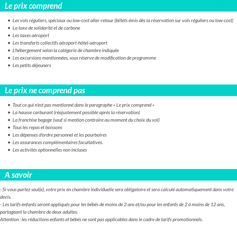 Conditions tarifaires