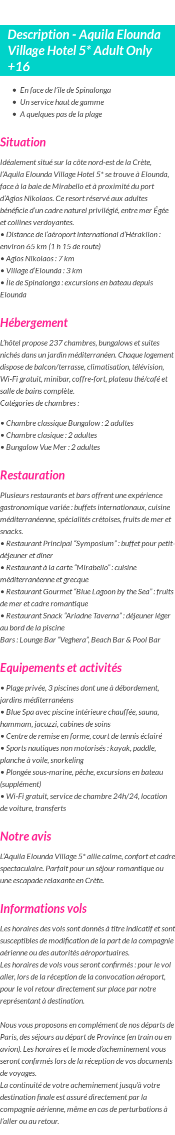 Détails du séjour