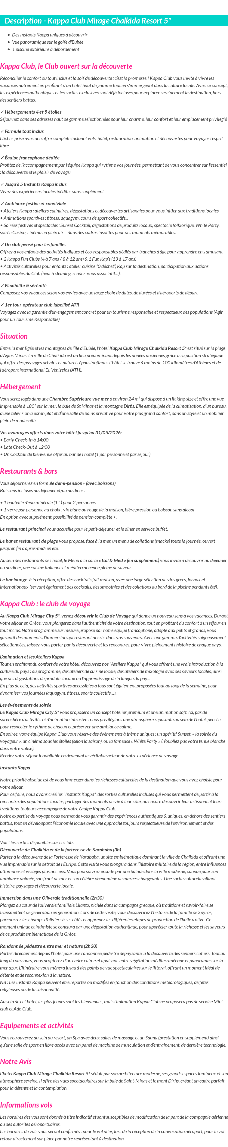 Détails du séjour
