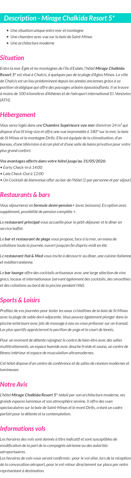Détails du séjour