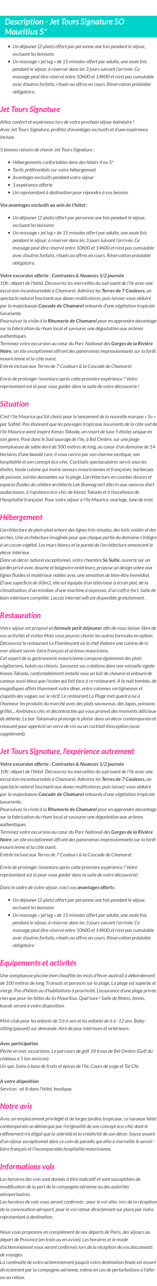 Détails du séjour