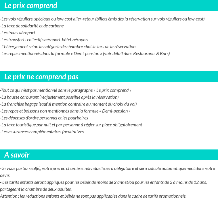 Conditions tarifaires