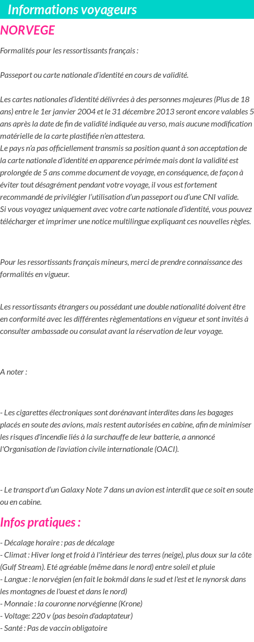 Formalités et infos voyageurs