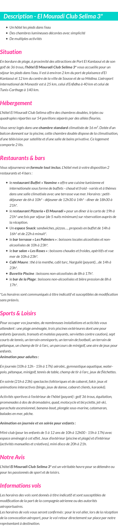 Détails du séjour