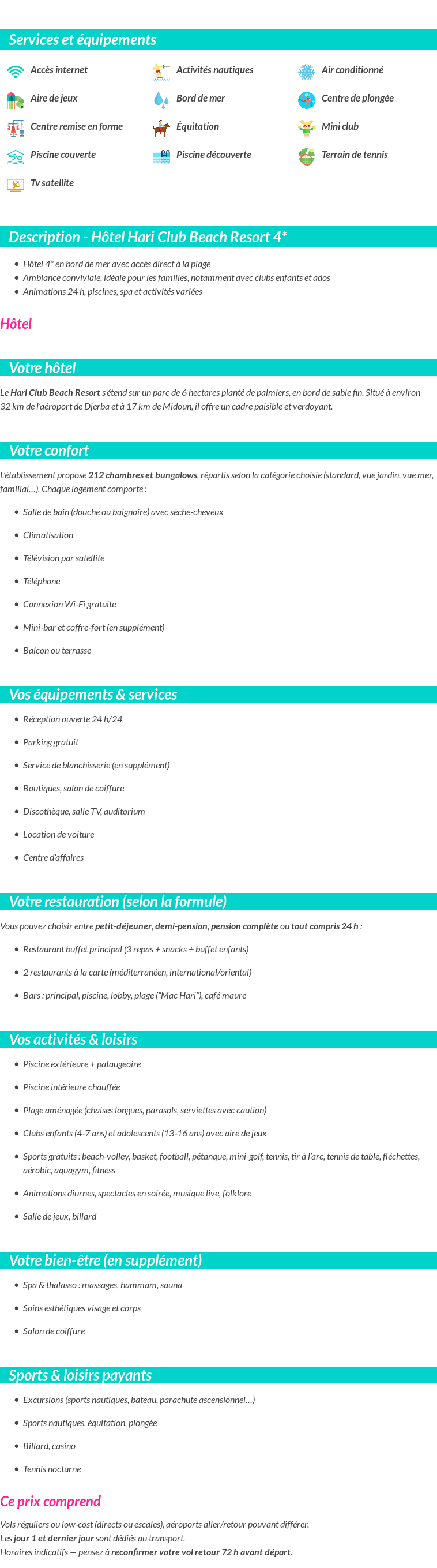 Détails du séjour