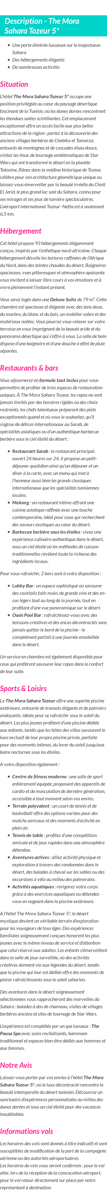 Détails du séjour