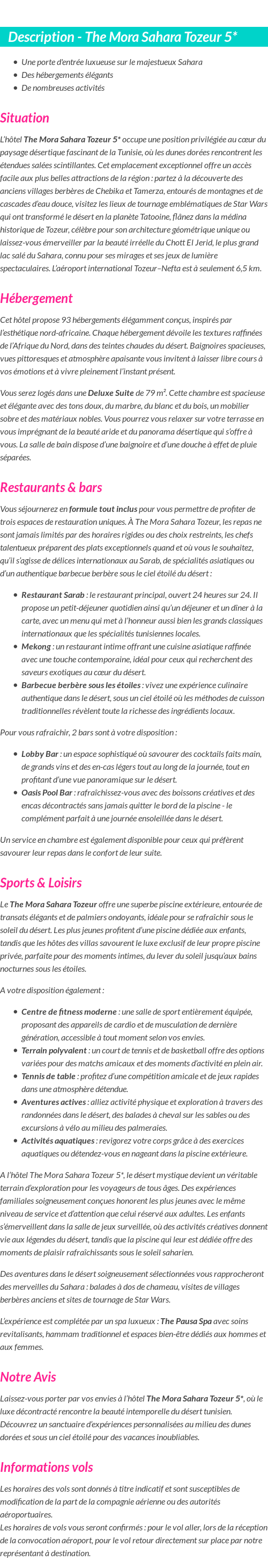 Détails du séjour