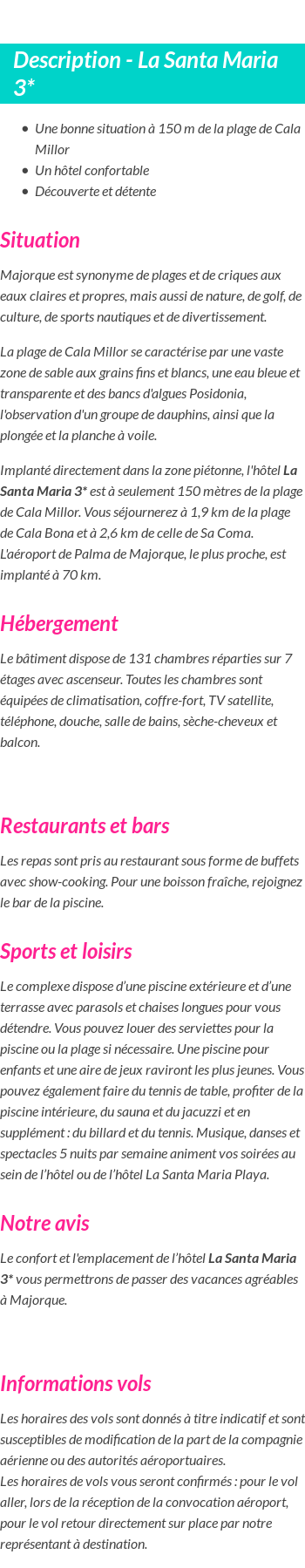 Détails du séjour