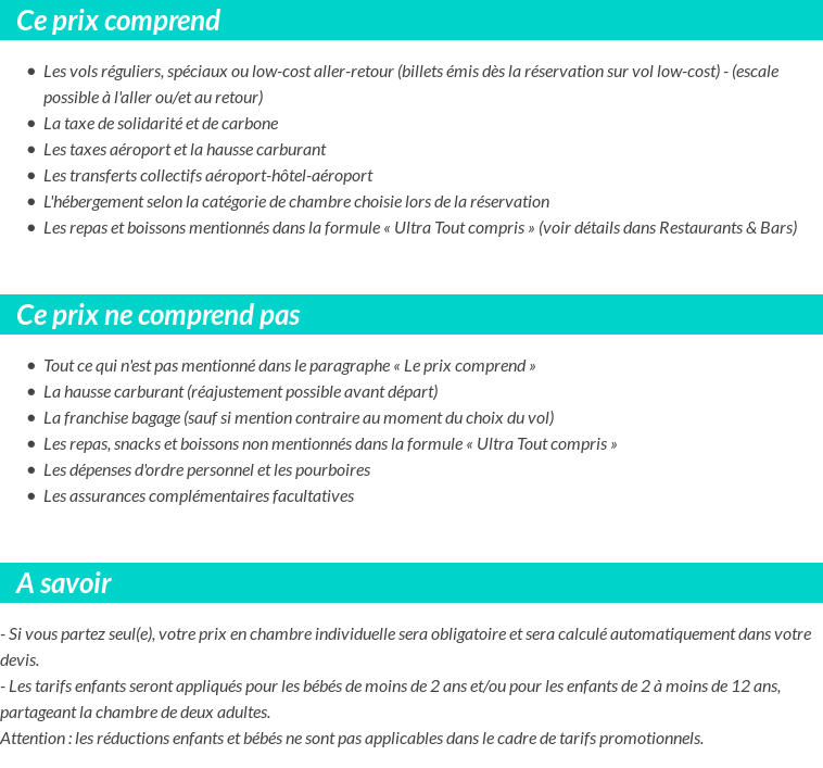Conditions tarifaires