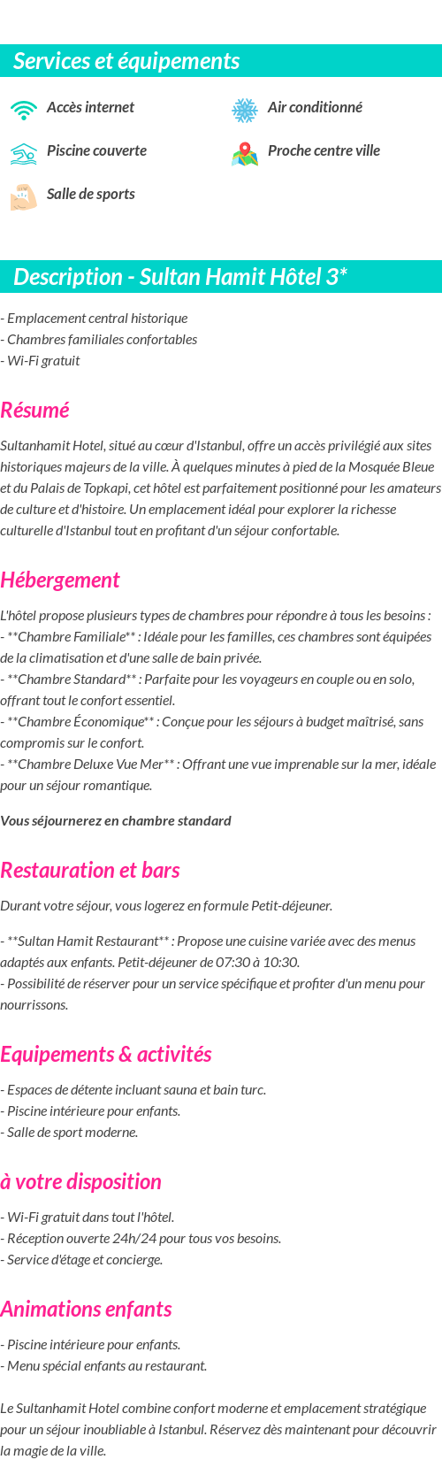 Détails du séjour