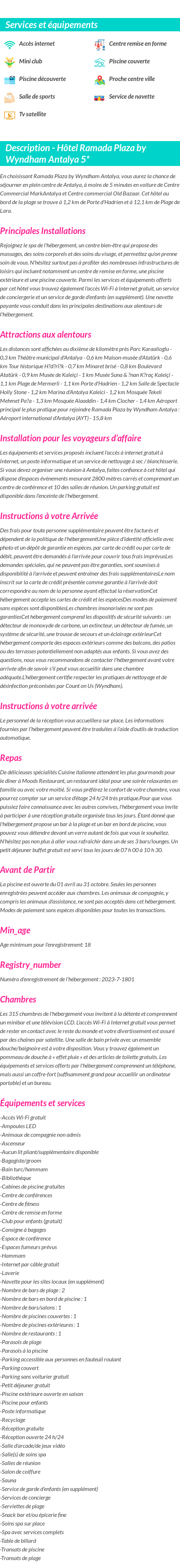 Détails du séjour