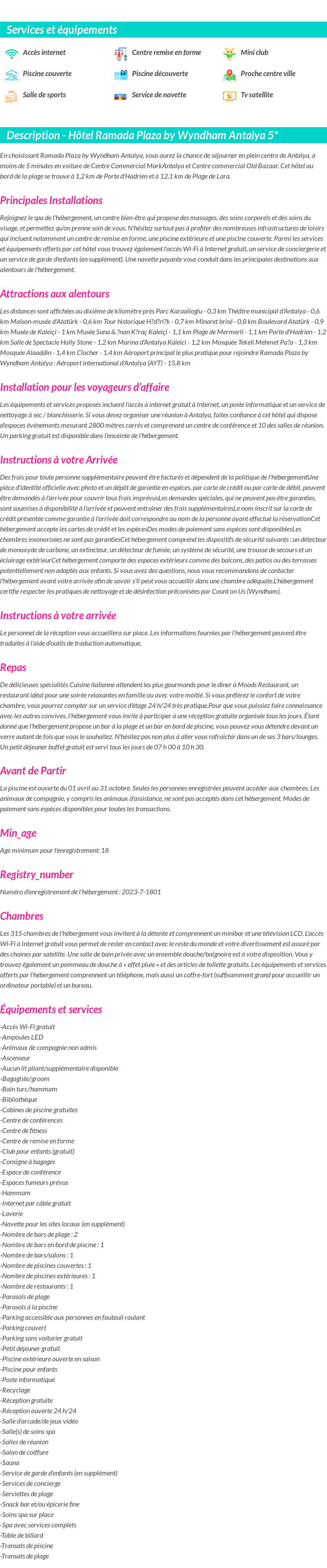 Détails du séjour
