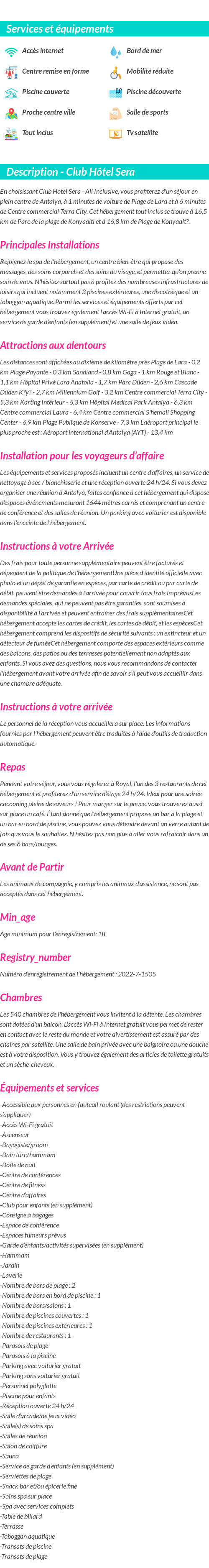 Détails du séjour