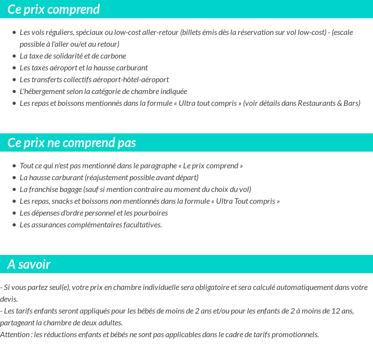 Conditions tarifaires