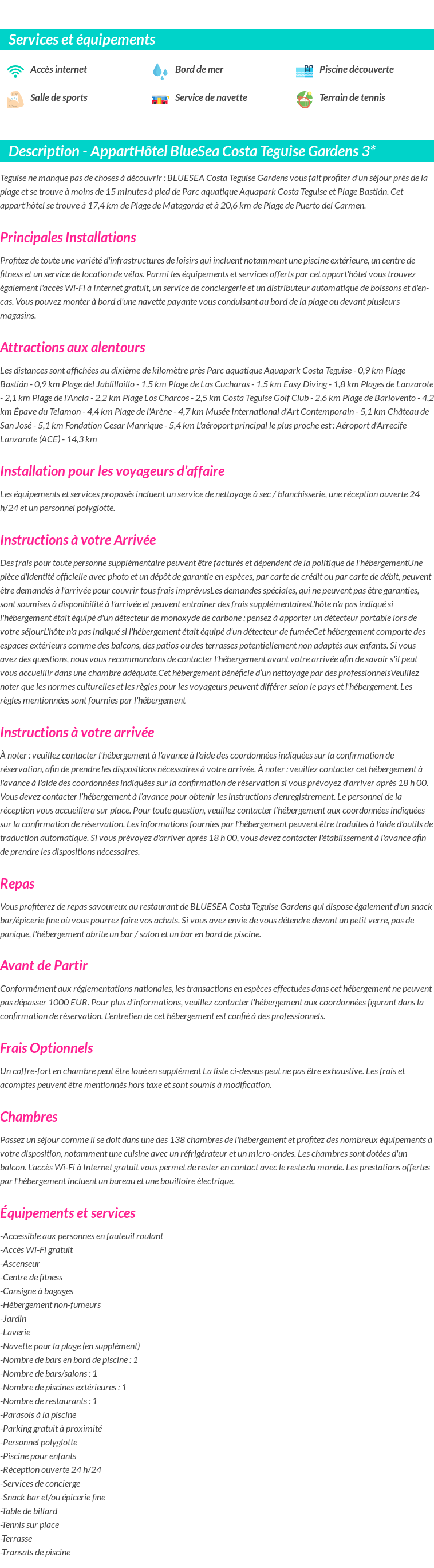 Détails du séjour