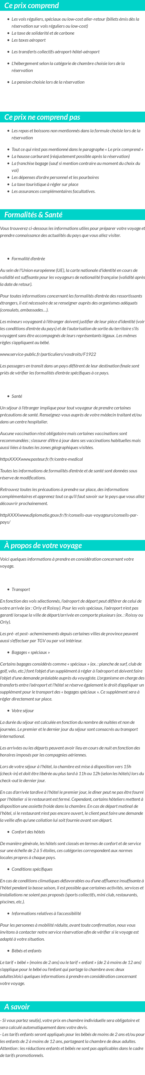 Conditions tarifaires