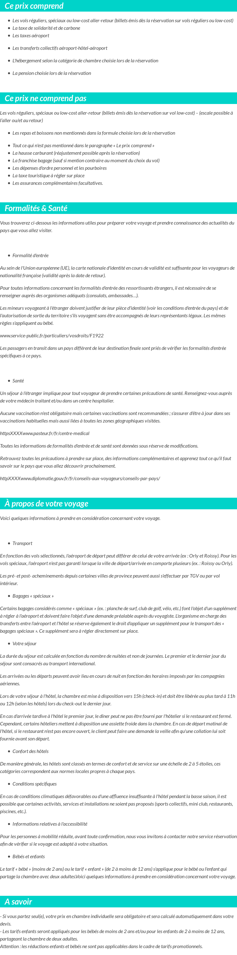 Conditions tarifaires