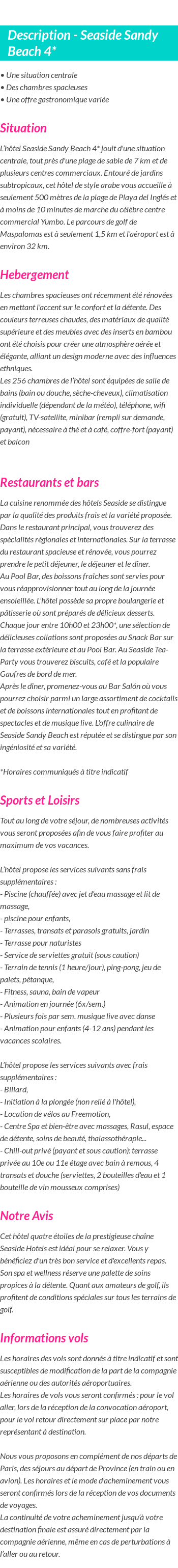Détails du séjour