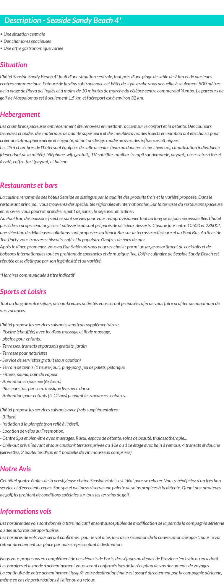 Détails du séjour