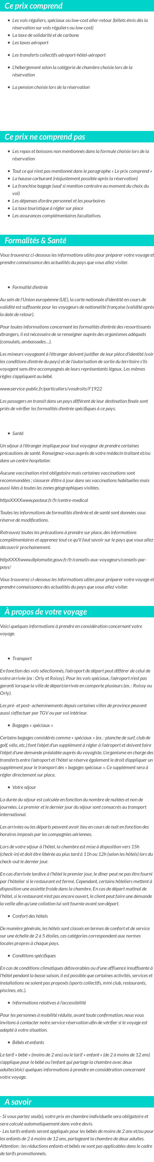 Conditions tarifaires