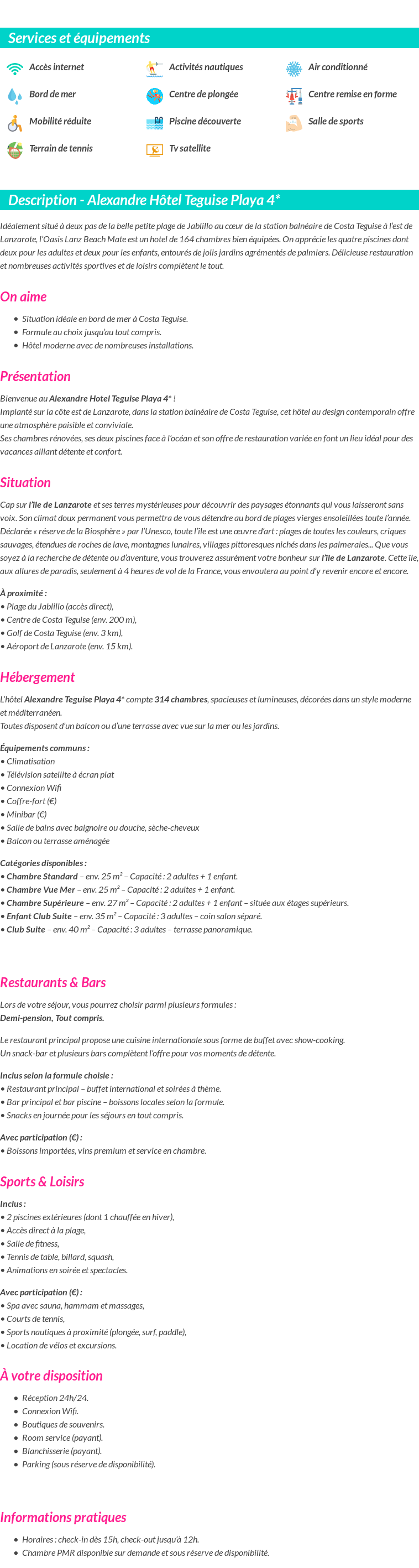 Détails du séjour