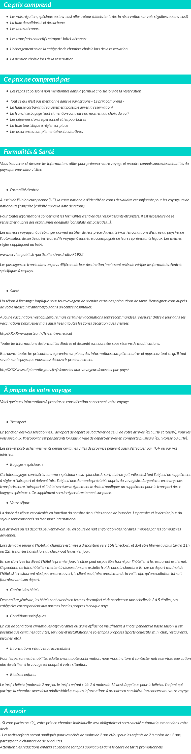 Conditions tarifaires