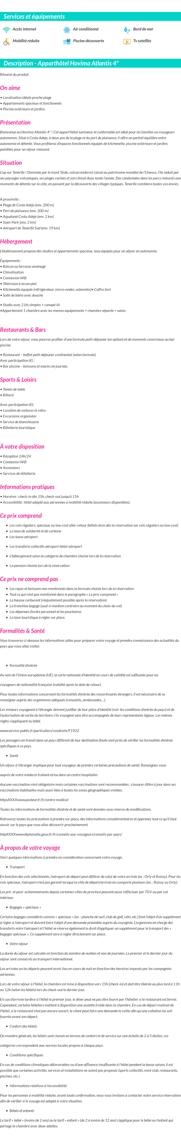 Détails du séjour
