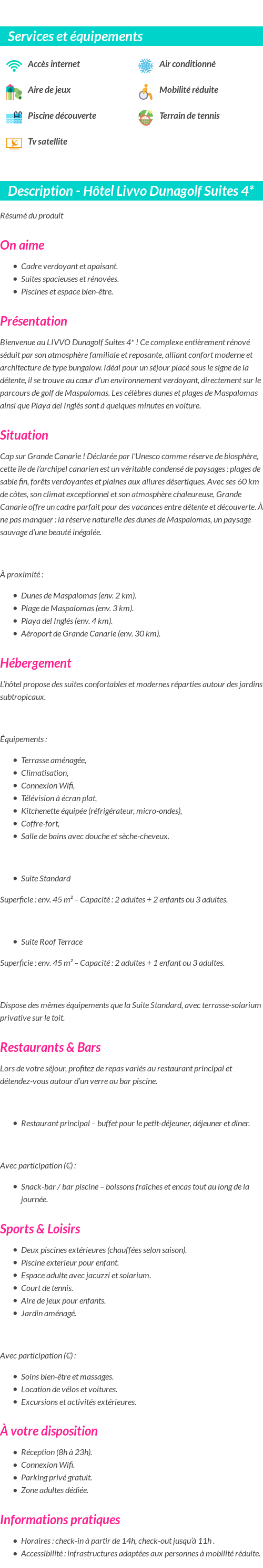 Détails du séjour