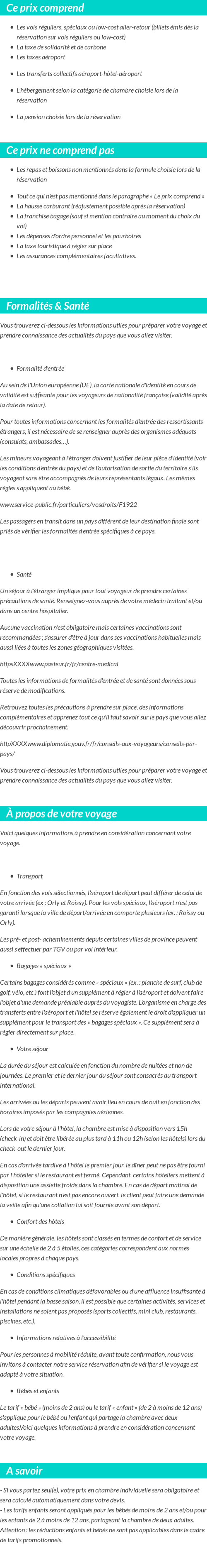 Conditions tarifaires