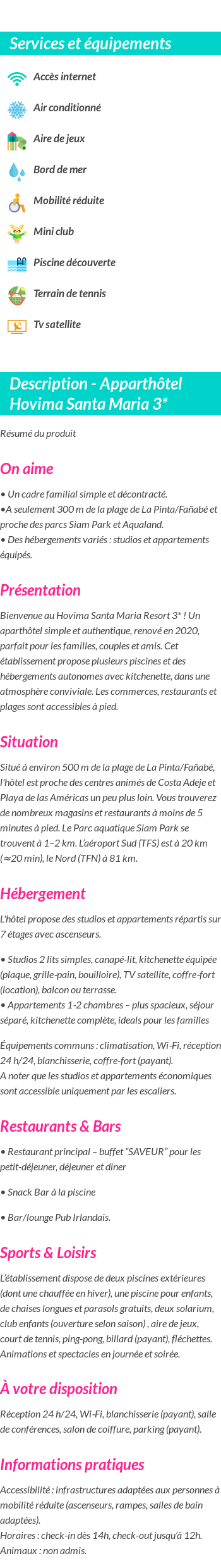 Détails du séjour
