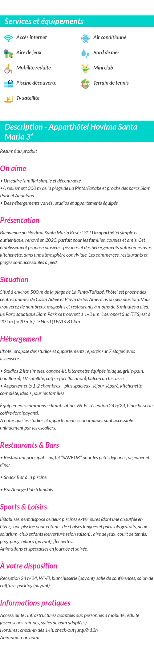 Détails du séjour