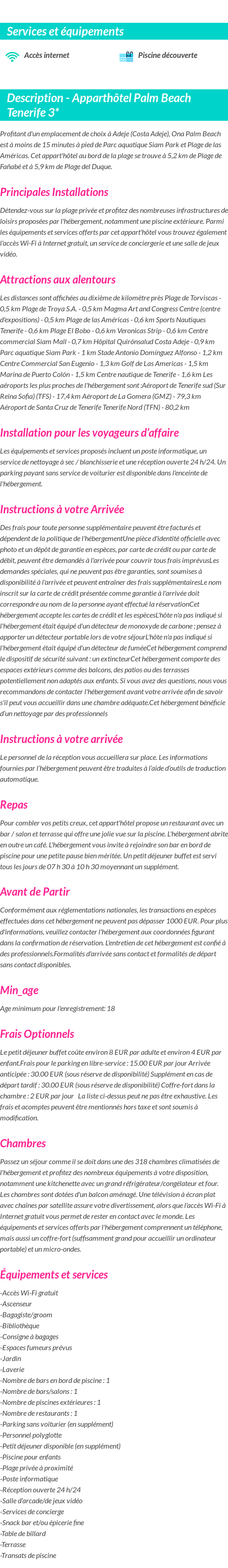 Détails du séjour