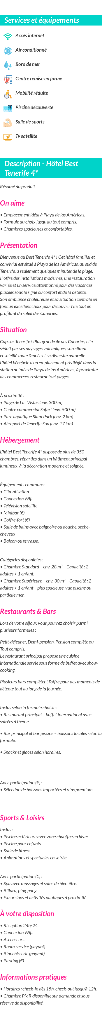 Détails du séjour