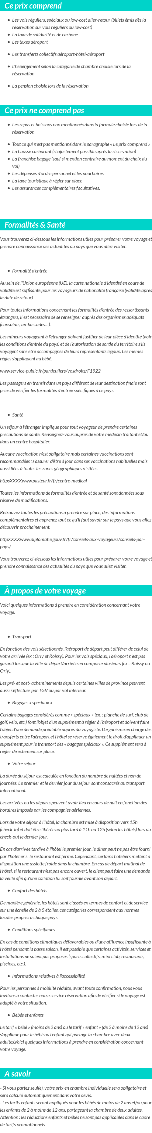 Conditions tarifaires