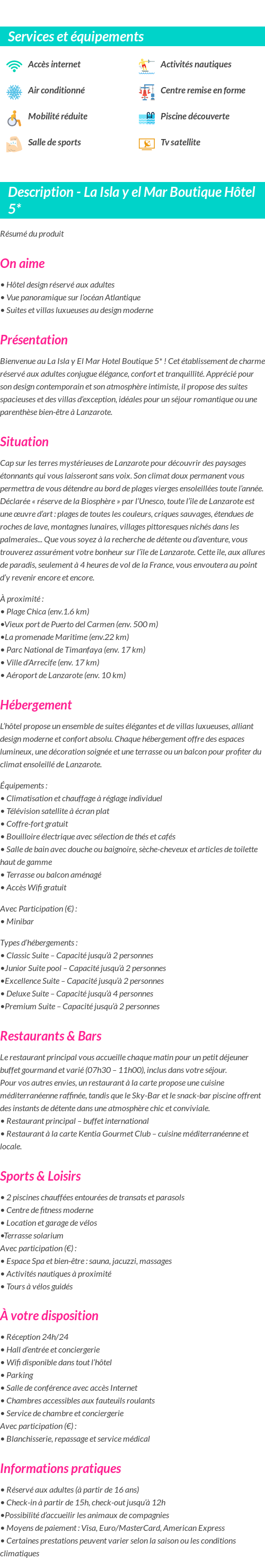 Détails du séjour