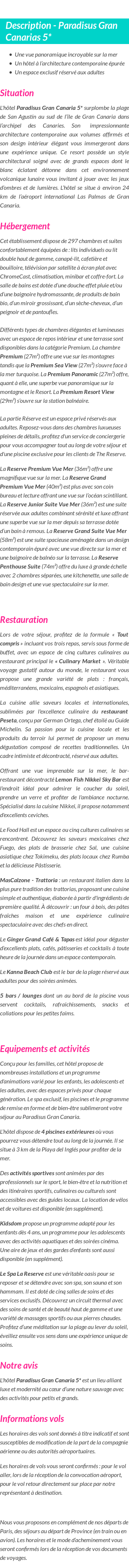 Détails du séjour