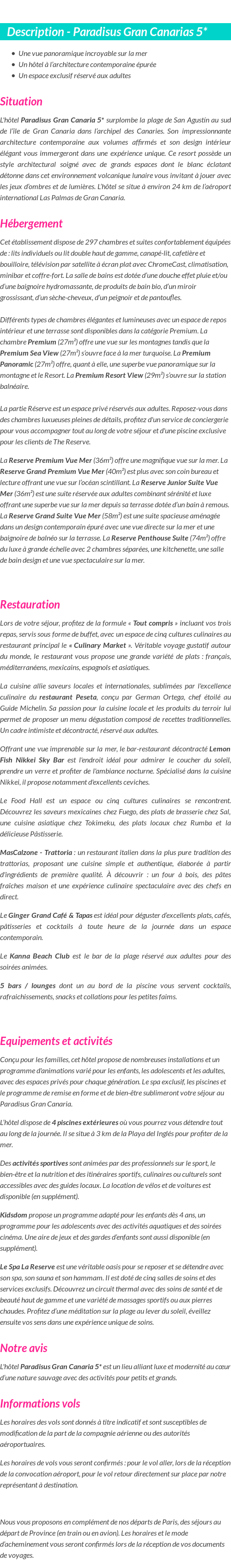 Détails du séjour