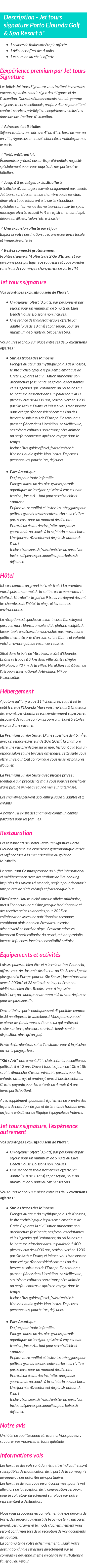 Détails du séjour