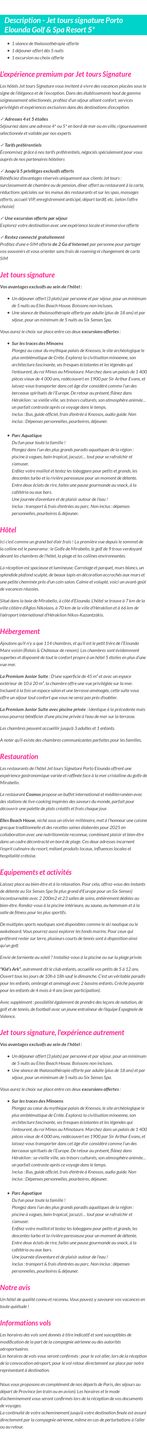 Détails du séjour