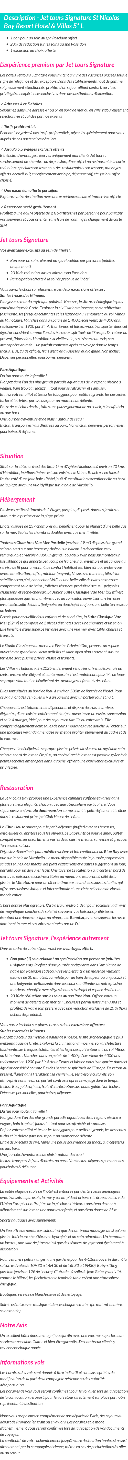 Détails du séjour
