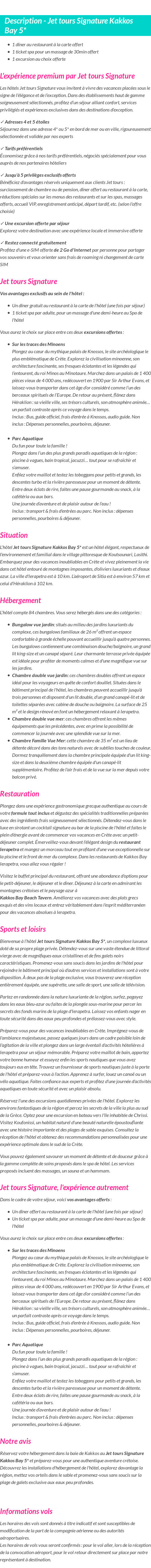 Détails du séjour